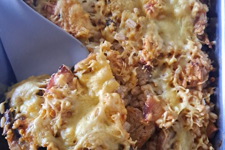 gratins d'orge perlé aux courgettes et poulet
