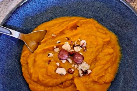 velouté potimarron, champignons et noisettes