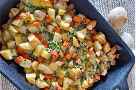 Gratin pommes de terre, petits pois et carottes