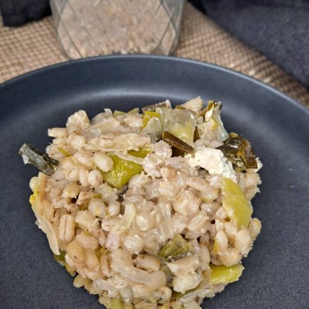 Risotto d'orge perlé aux poireau et feta